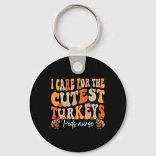Peds Nurse Thanksgiving Cutest Turkeys Retro Fall  Keychain