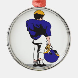 pee wee kids football player blue metal ornament