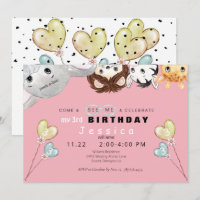 Peek-a-boo Animal Girl's Birthday Party Invitation