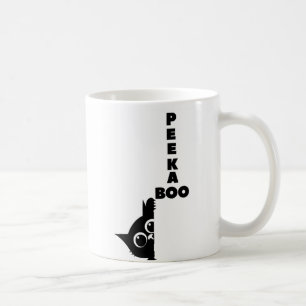Peek-a-Boo Black Cat   Cute Minimalist Coffee Mug