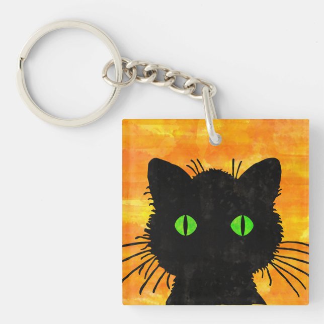 Peek-A-Boo Black Cat for Halloween Keychain (Front)