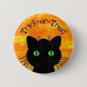 Peek-A-Boo Black Cat Orange Trick-or-Treat 2 Inch Round Button