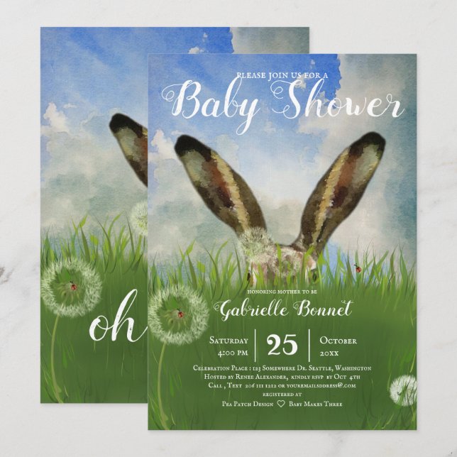 Peek a Boo Bunny | Blue Sky & Clouds Invitation (Front/Back)