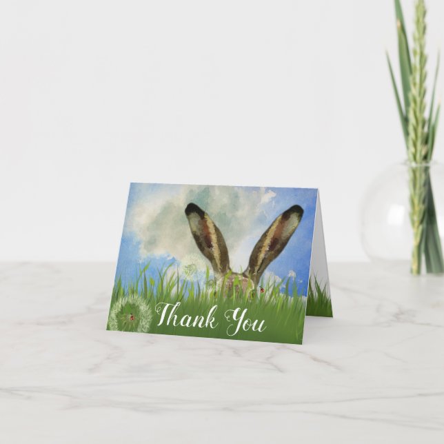 Peek a Boo Bunny | Blue Sky & Clouds Thank You Card (Front)