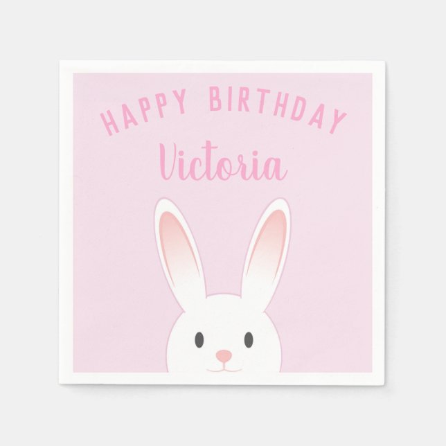 Peek-a-boo Bunny Personalized Kids Birthday Party Napkin (Front)