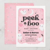 Peek A Boo Cute Pink Ghost Baby Shower Invitation