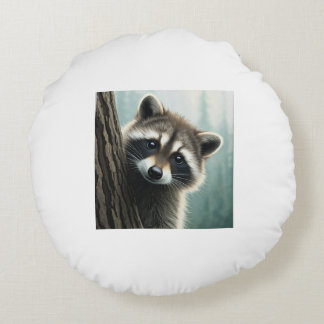  Peek-a-Boo, Forest Friend! Round Pillow