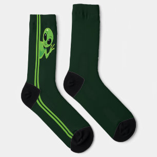 Peek A Boo Friendly Alien Waving Cute Cartoon Socks