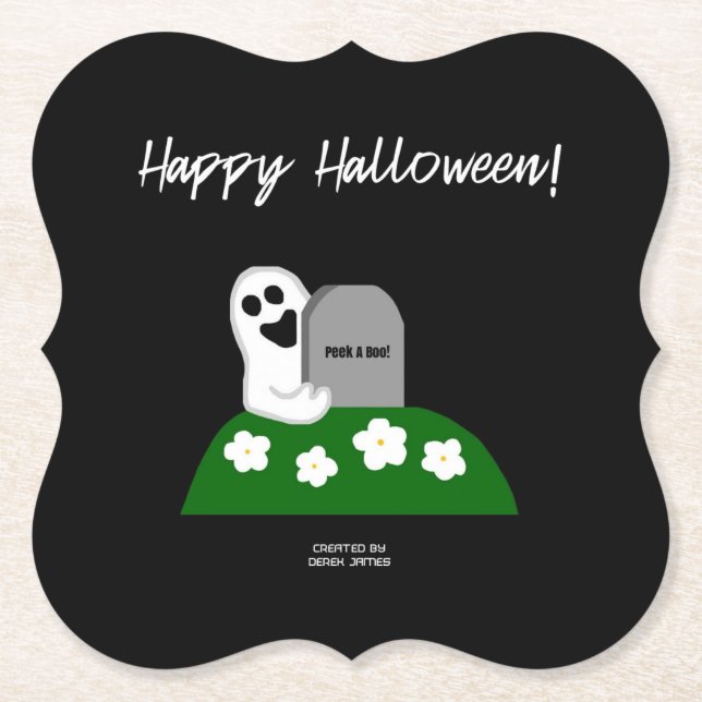 Peek A Boo Ghost Bracket Paper Coaster (Front)