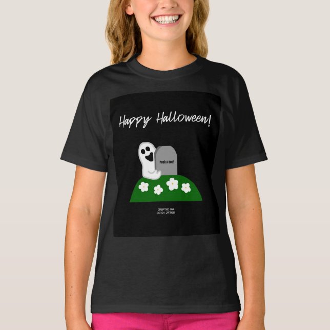 Peek A Boo Ghost Girls Black Basic T Shirt (Front)