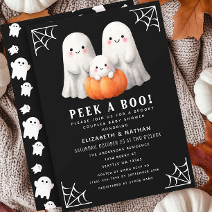 Peek A Boo Ghost Halloween Couples Baby Shower Invitation