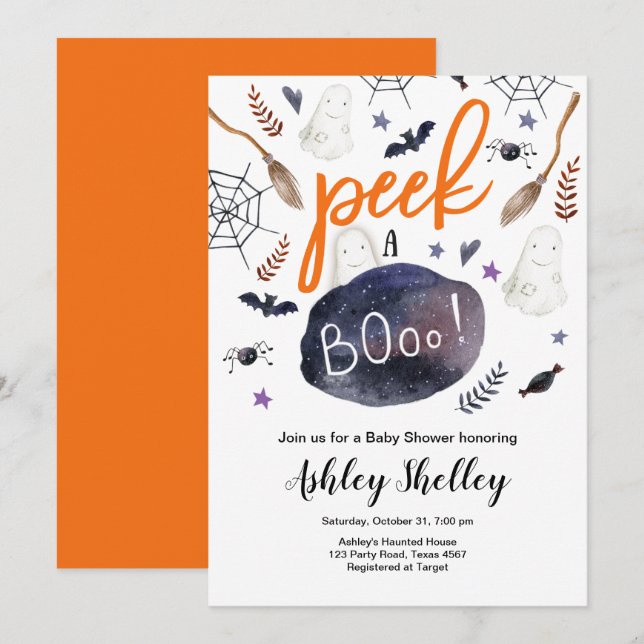 Peek a Boo Halloween Gender Neutral Baby Shower Invitation (Front/Back)