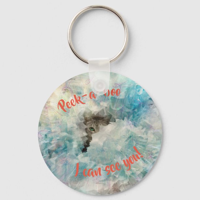 PEEK A BOO I CAN SEE YOU CUTE CAT KEYCHAIN (Front)