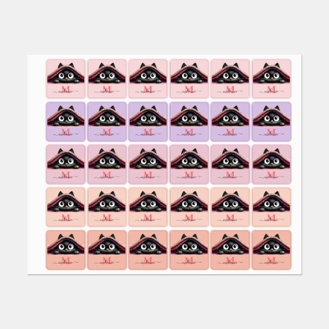 Peek-a-Boo Kitten Script Name Monogram Girls' (Sheet)