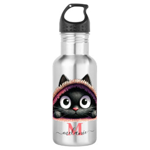 Peek-a-Boo Kitten Script Name Monogram Girls' 532 Ml Water Bottle