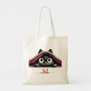 Peek-a-Boo Kitten Script Name Monogram Girls' Tote Bag