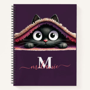 Peek-a-Boo Kitten Script Name Monogram Notebook