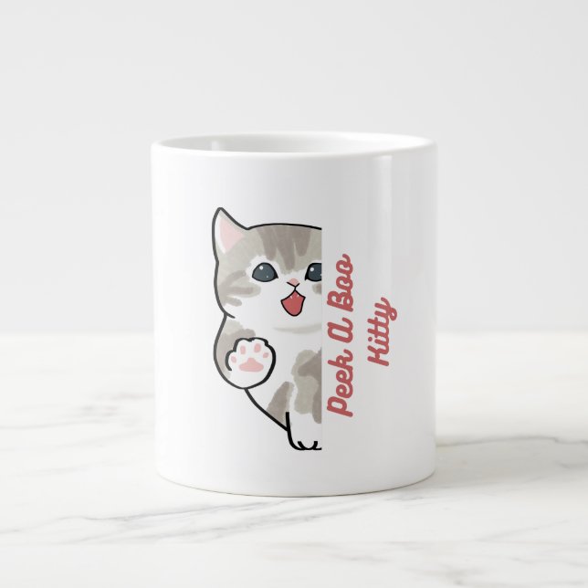 "Peek A Boo Kitty Cute Cat Mug" Large Coffee Mug (Front)