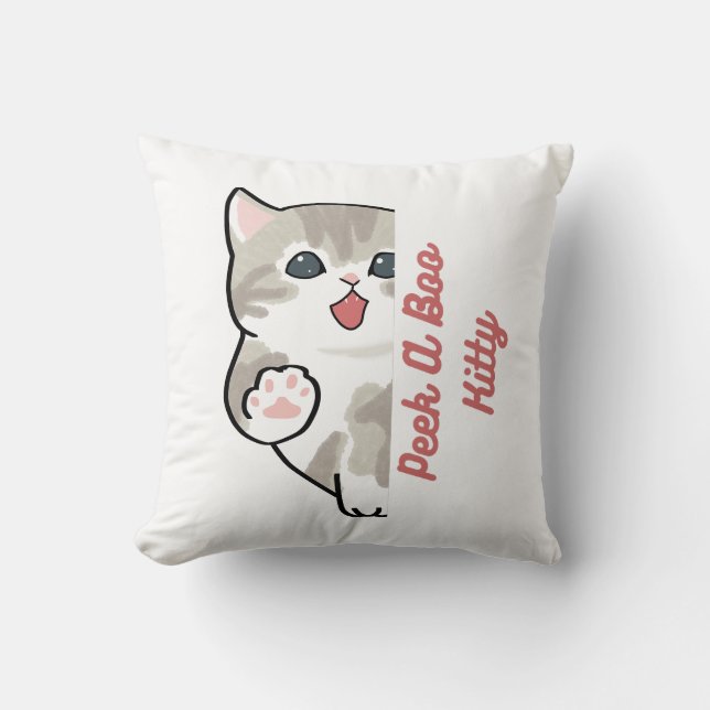 "Peek A Boo Kitty Cute Cat Throw Pillow" Pillow (Front)