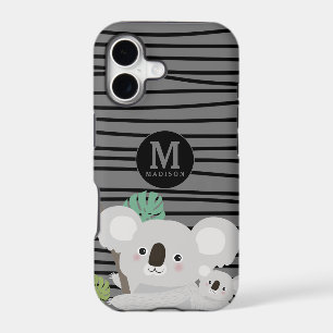 Peek-a-Boo Koala Mama and Baby Stripes Monogram