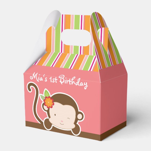 Peek a boo Monkey Safari Striped Party Favour Boxe Favor Box (Front Side)