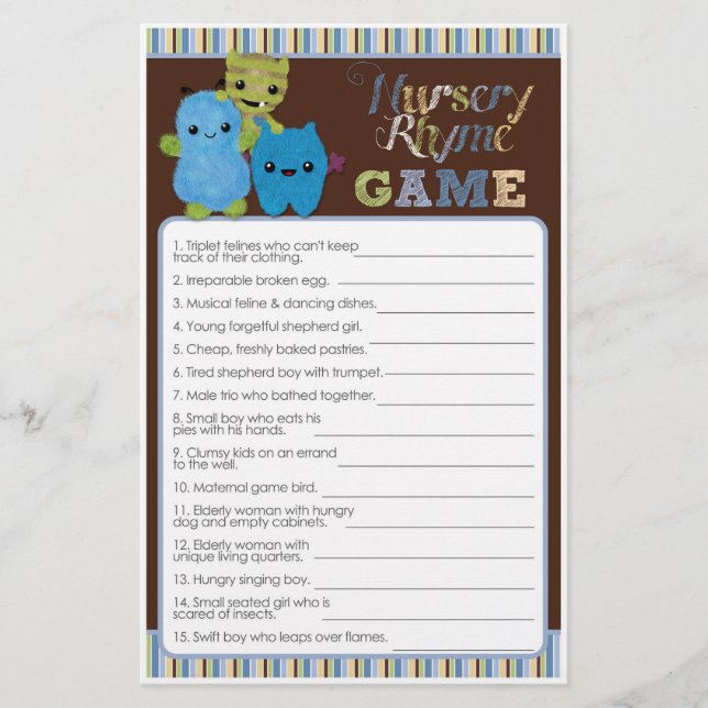 Peek a Boo Monsters Baby Shower Game Nursery Rhyme (Front)