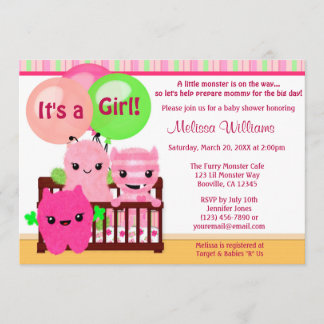 Peek a Boo MONSTERS Girl Baby Shower invitation