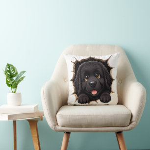 Peek A Boo Newfie Puppy Throw Pillow