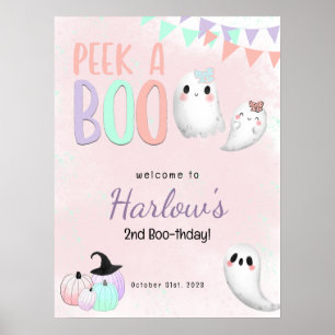 Peek a Boo Pastel Halloween Birthday Welcome  Poster
