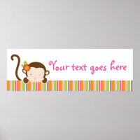 Peek A Boo Pink Girl Monkey Baby Shower Banner
