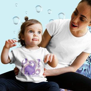 Peek A Boo Purple Octopus Personalised Name Baby T-Shirt