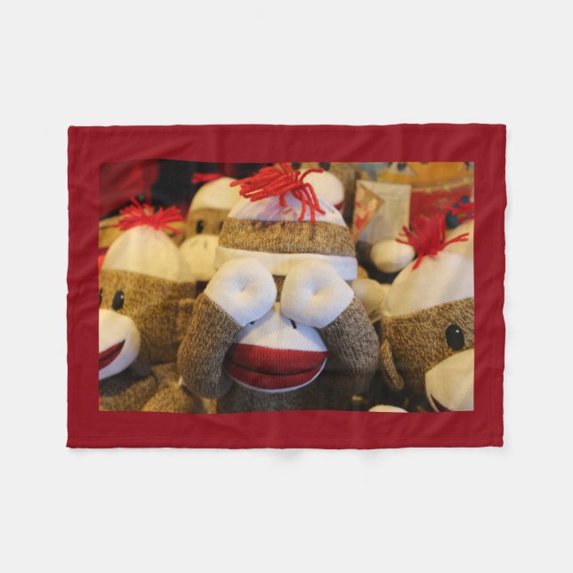 Peek-a-boo Sock Monkey Fleece Blanket (Front (Horizontal))