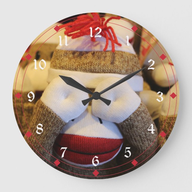 Peek-a-boo Sock Monkey Large Clock (Front)