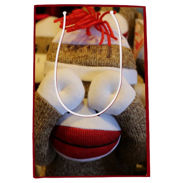 Peek-a-boo Sock Monkey Medium Gift Bag (Front)