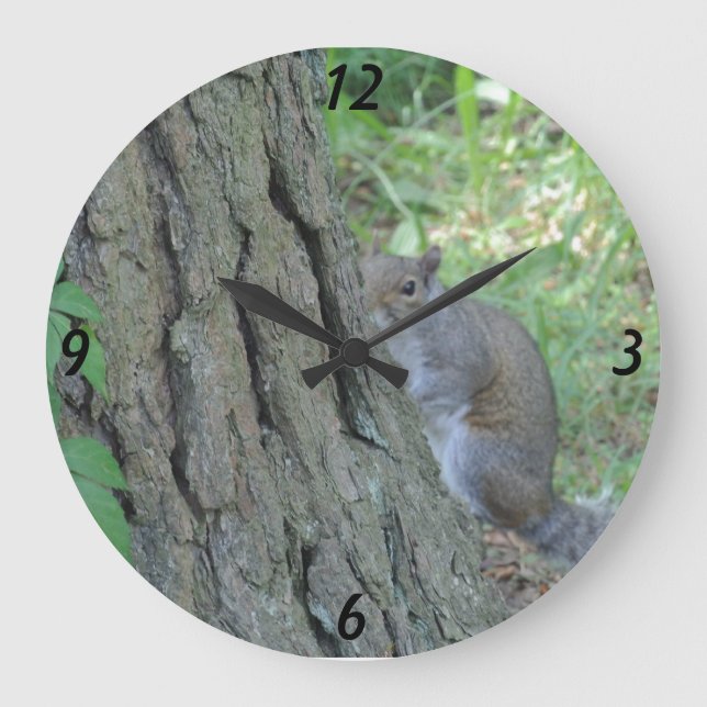 Peek A Boo Squirrel - Large Clock (Front)