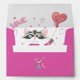 Peek-a-boo Valentine's Day raccoon pink envelope
