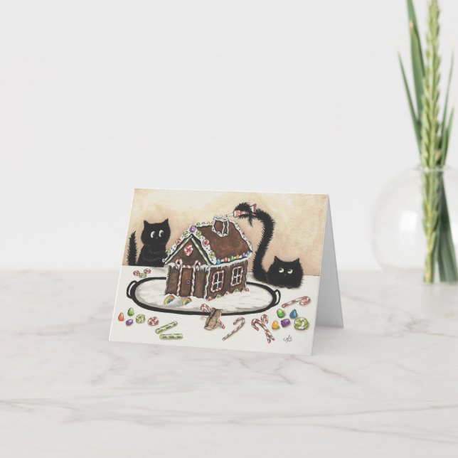 Peek & Boo Black Cat Carte de Noël par Bihrle (Devant)