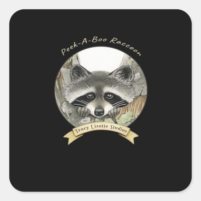 Peekabo Raccoon Square Sticker (Front)