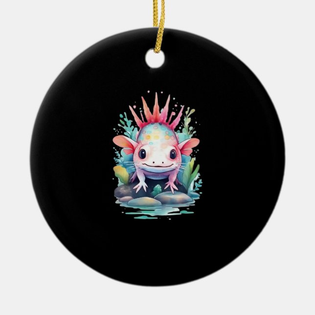 Peekaboo Axolotl Ceramic Ornament (Front)