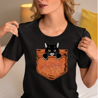 Peekaboo Black Cat Pocket  T-Shirt