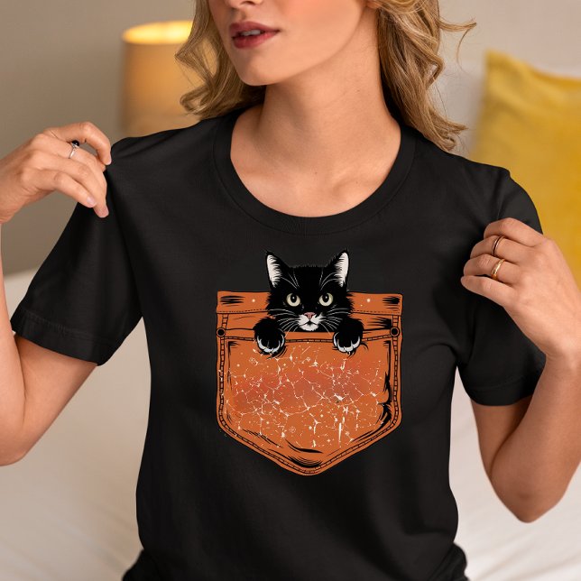 Peekaboo Black Cat Pocket  T-Shirt (Creator Uploaded)