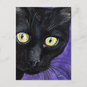 Peekaboo Black Cat Watercolour Illustration Postcard