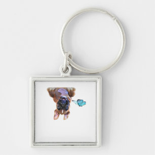 Peekaboo Boxer With Butterflies Keychain