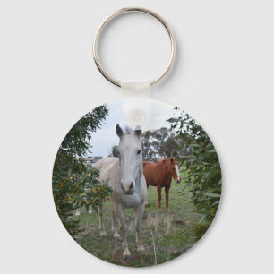 Peekaboo Brown And White Horses, Keychain
