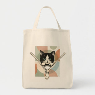 Peekaboo Cat Tote Bag Pastel Geometric Background