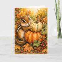 Peekaboo Chipmunk Pumpkin Harvest Watercolor Blank