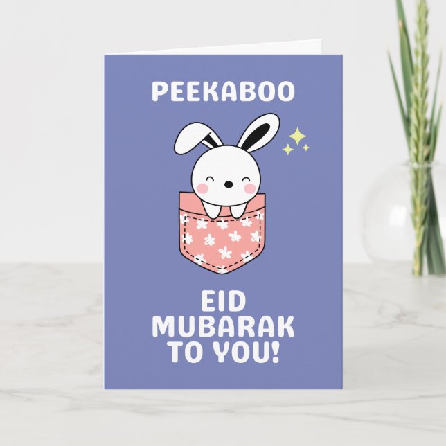 Peekaboo Cute Bunny Eid Mubarak Card (Front)