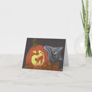Peekaboo halloween autumn cat pumpkin card