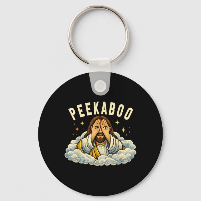 Peekaboo Jesus Funny Christian Quotes Keychain (Front)