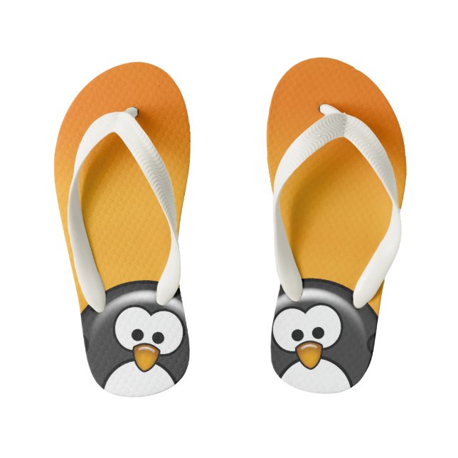 Peekaboo Penguin Orange Kid's Flip Flops (Footbed)
